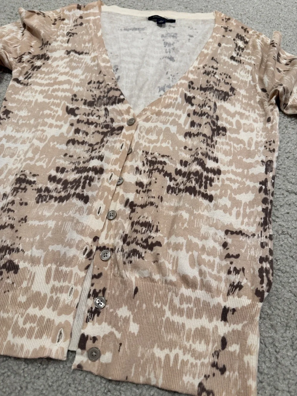 Banana Republic Beige and Brown Abstract Print V-Neck Cardigan